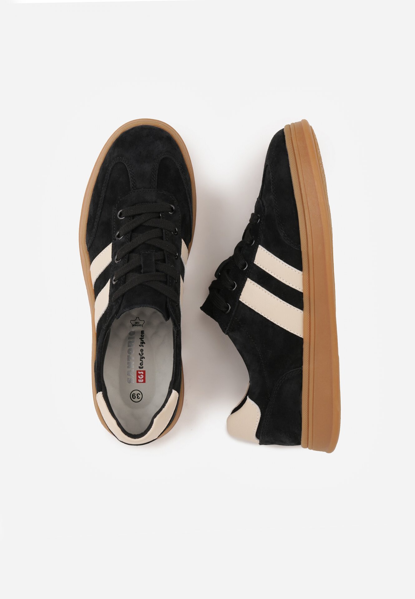 Czarne Skórzane Sneakersy i Ozdobnymi Paskami Zelisei