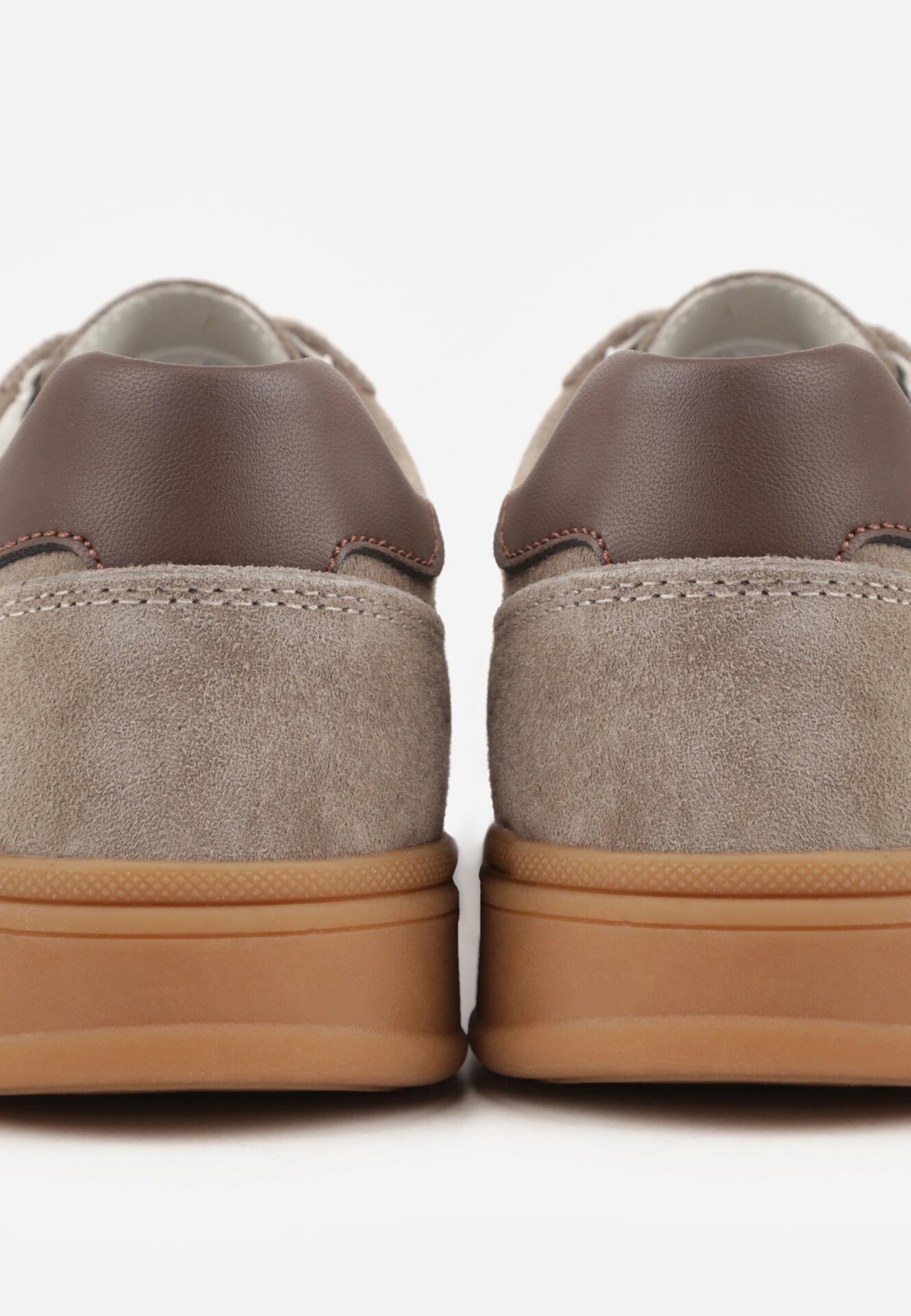 Beżowe Skórzane Sneakersy i Ozdobnymi Paskami Zelisei