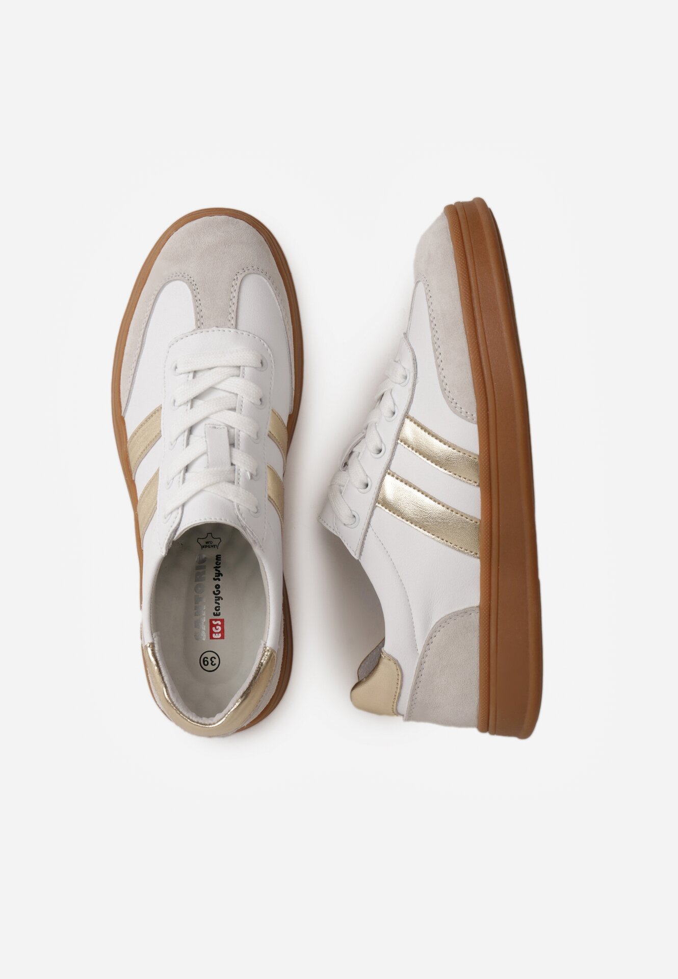 Białe Skórzane Sneakersy i Ozdobnymi Paskami Zelisei