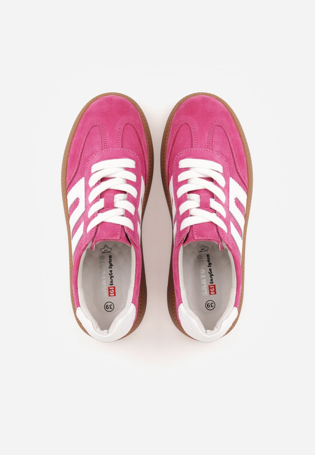 Fuksjowe Skórzane Sneakersy na Kauczukowej Podeszwie z Geometrycznym Motywem Shytyse