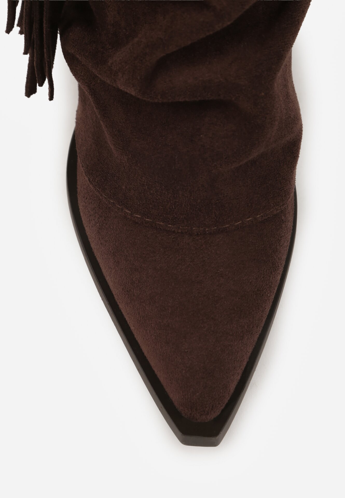 Brązowe Botki Typu Kowbojki na Obcasie z Wywiniętą Cholewką i Frędzlami Uemiris