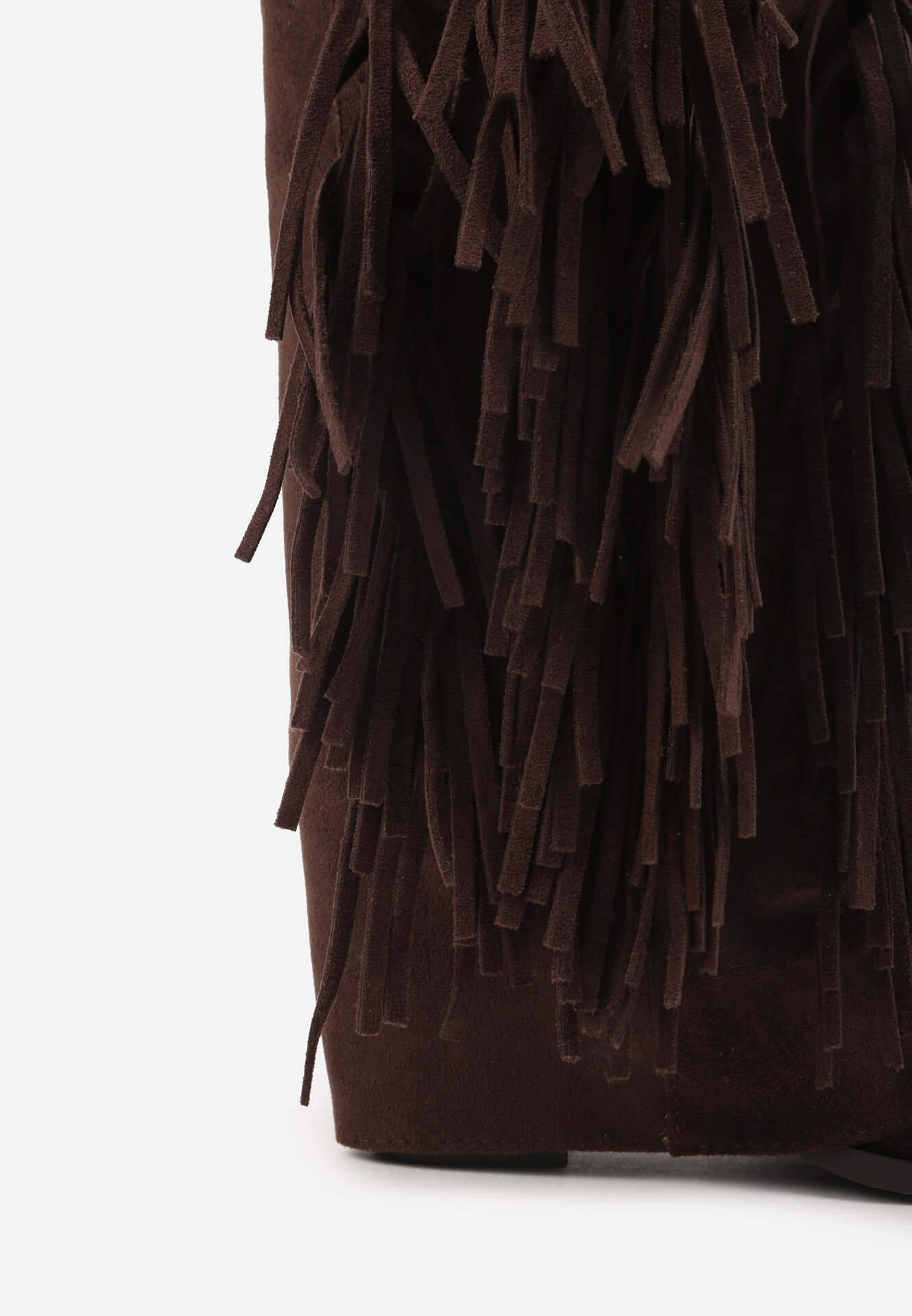 Brązowe Botki Typu Kowbojki na Obcasie z Wywiniętą Cholewką i Frędzlami Uemiris