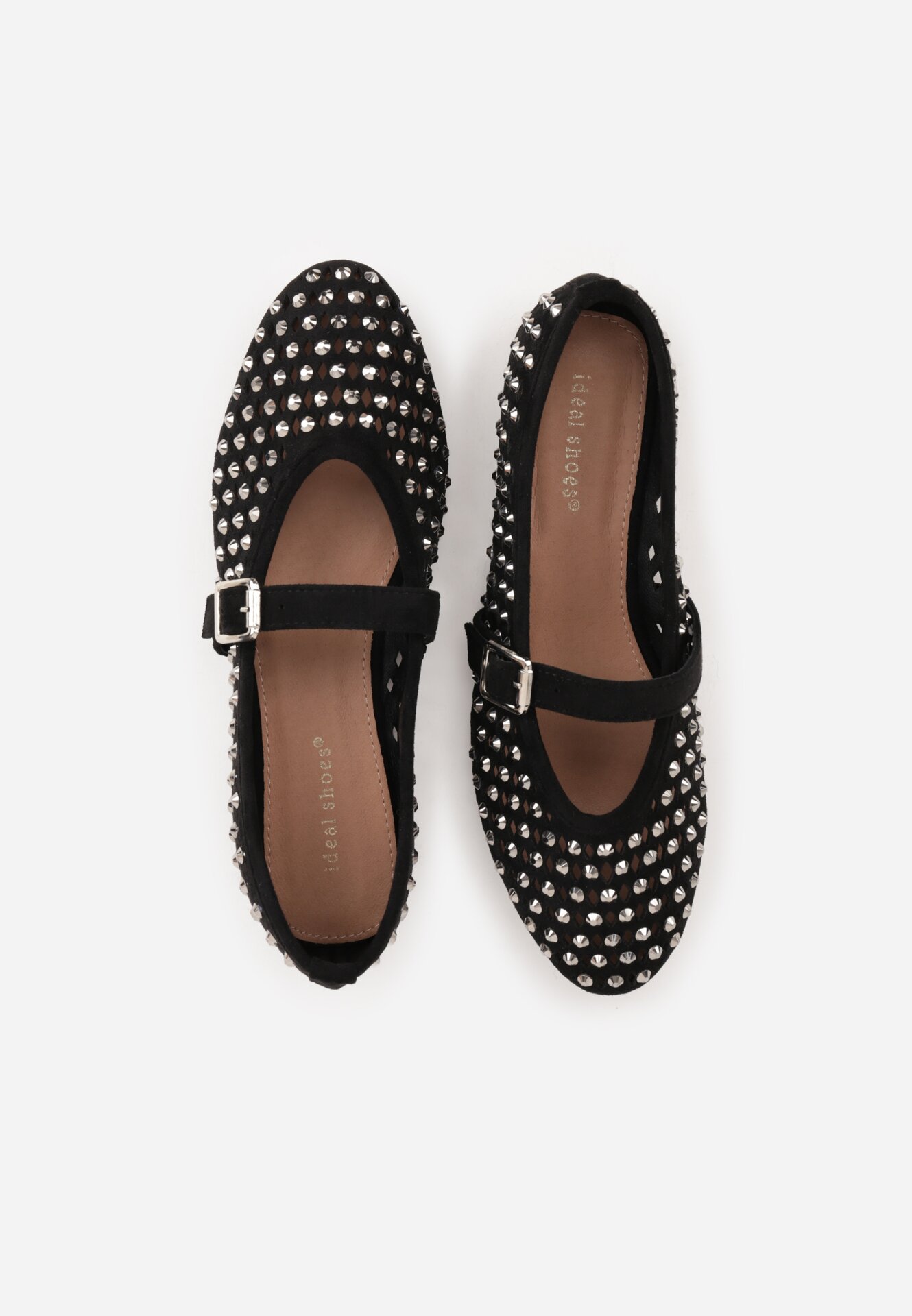 Czarne Ażurowe Balerinki z Paskiem z Klamerką i Cyrkoniami Feanoene