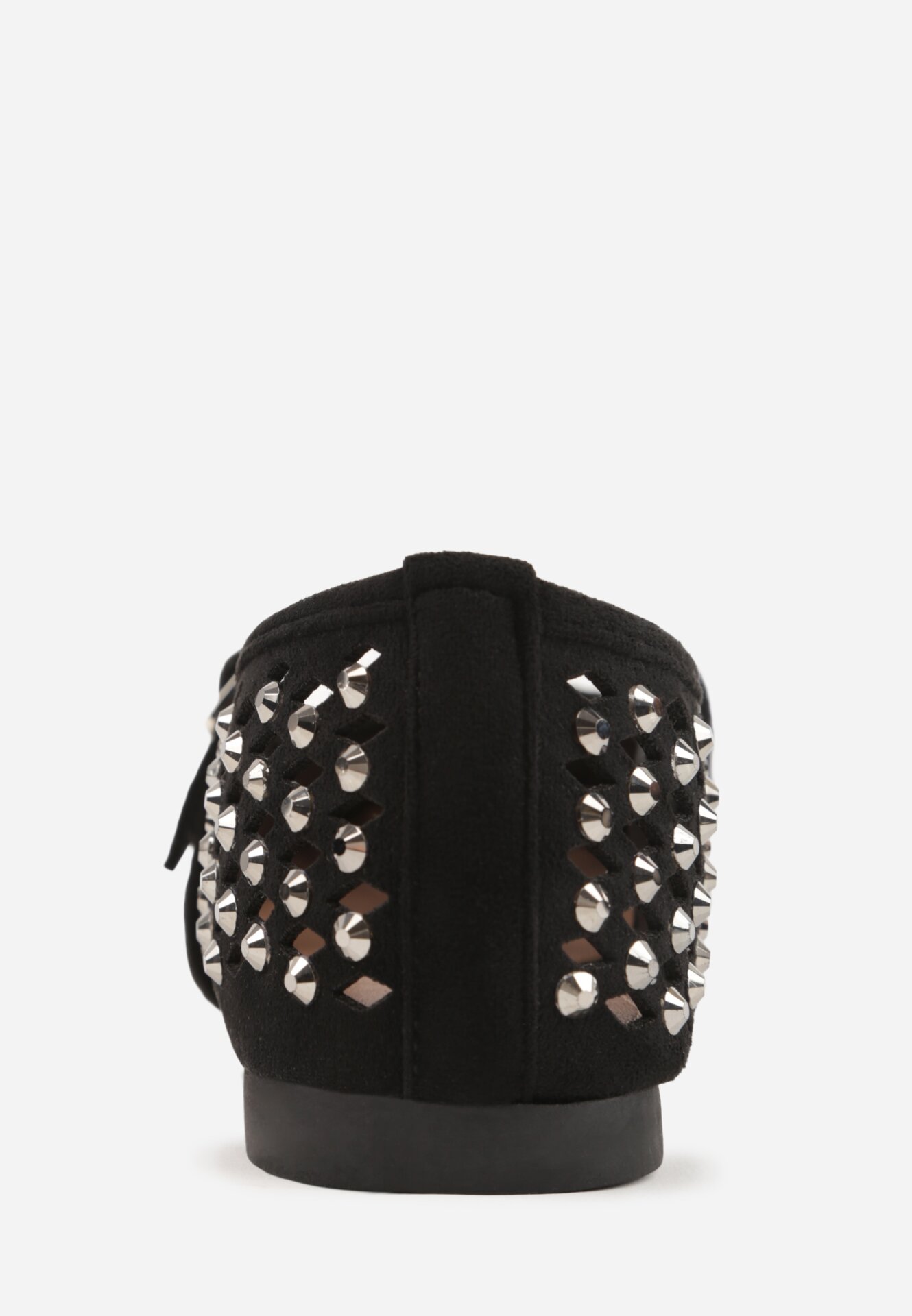 Czarne Ażurowe Balerinki z Paskiem z Klamerką i Cyrkoniami Feanoene