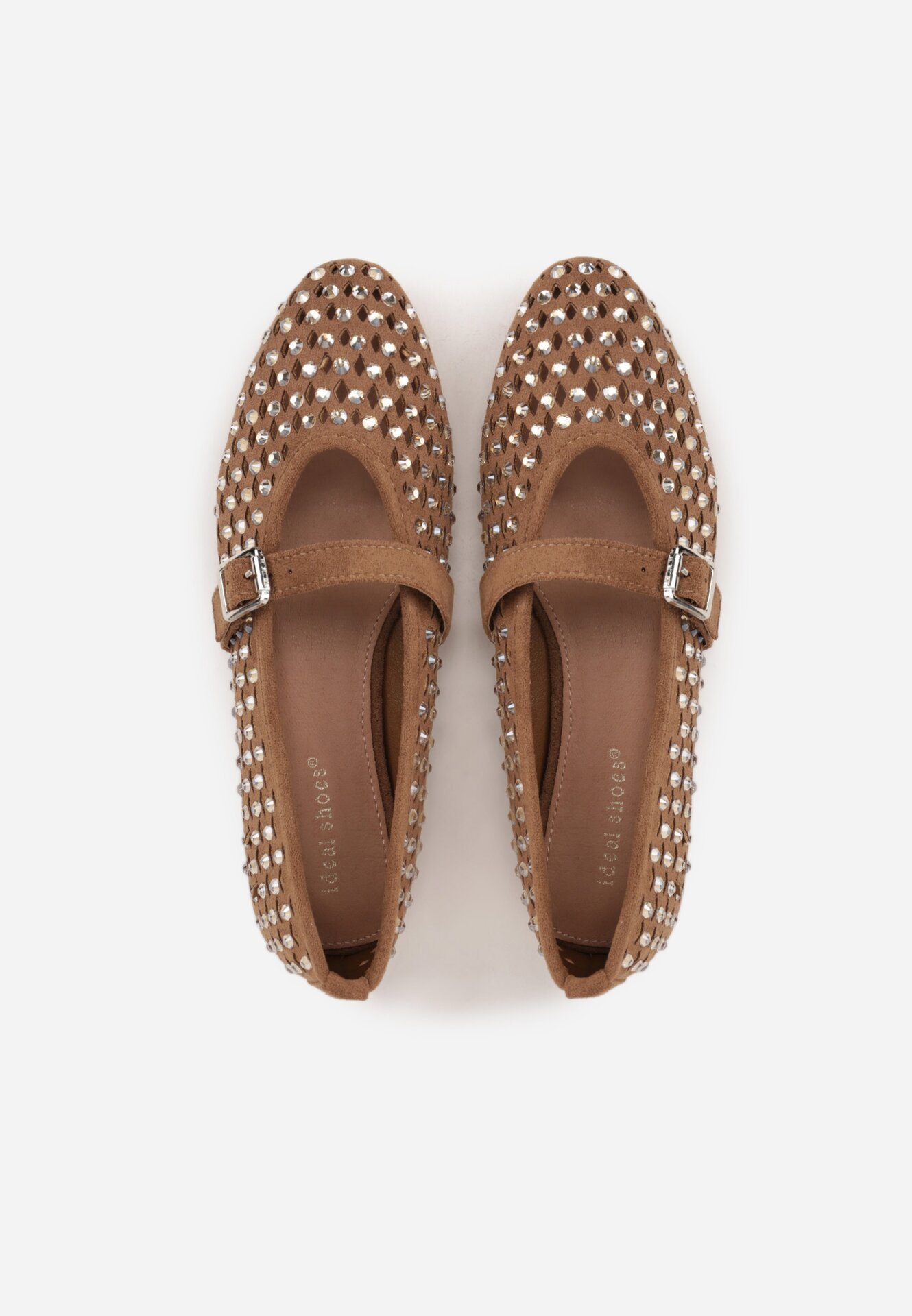 Brązowe Ażurowe Balerinki z Paskiem z Klamerką i Cyrkoniami Feanoene