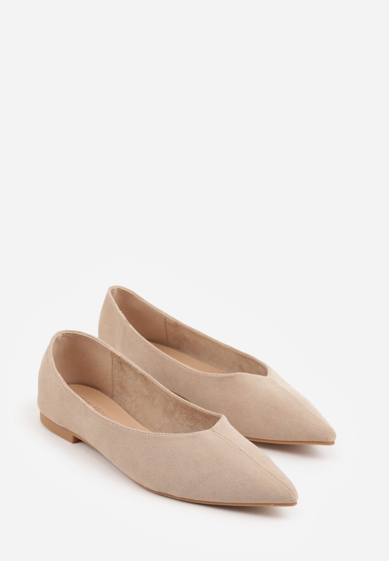 Beżowe Balerinki z Imitacji Zamszu z Noskiem w Szpic Egynome