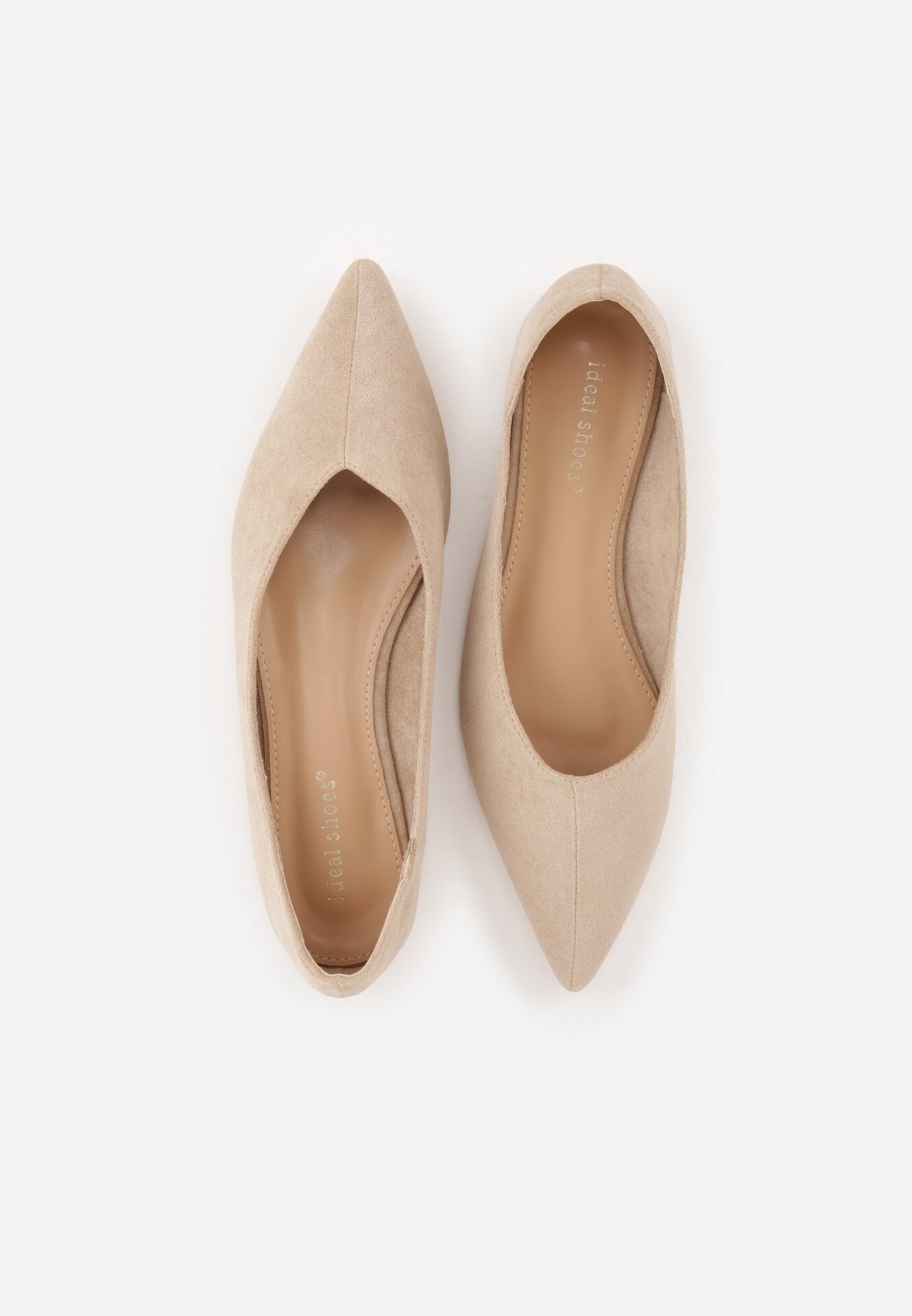 Beżowe Balerinki z Imitacji Zamszu z Noskiem w Szpic Egynome