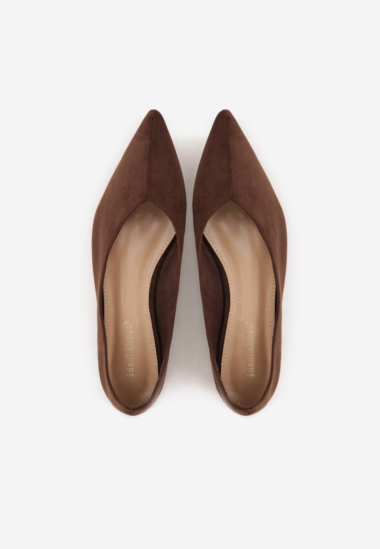 Brązowe Balerinki z Imitacji Zamszu z Noskiem w Szpic Egynome