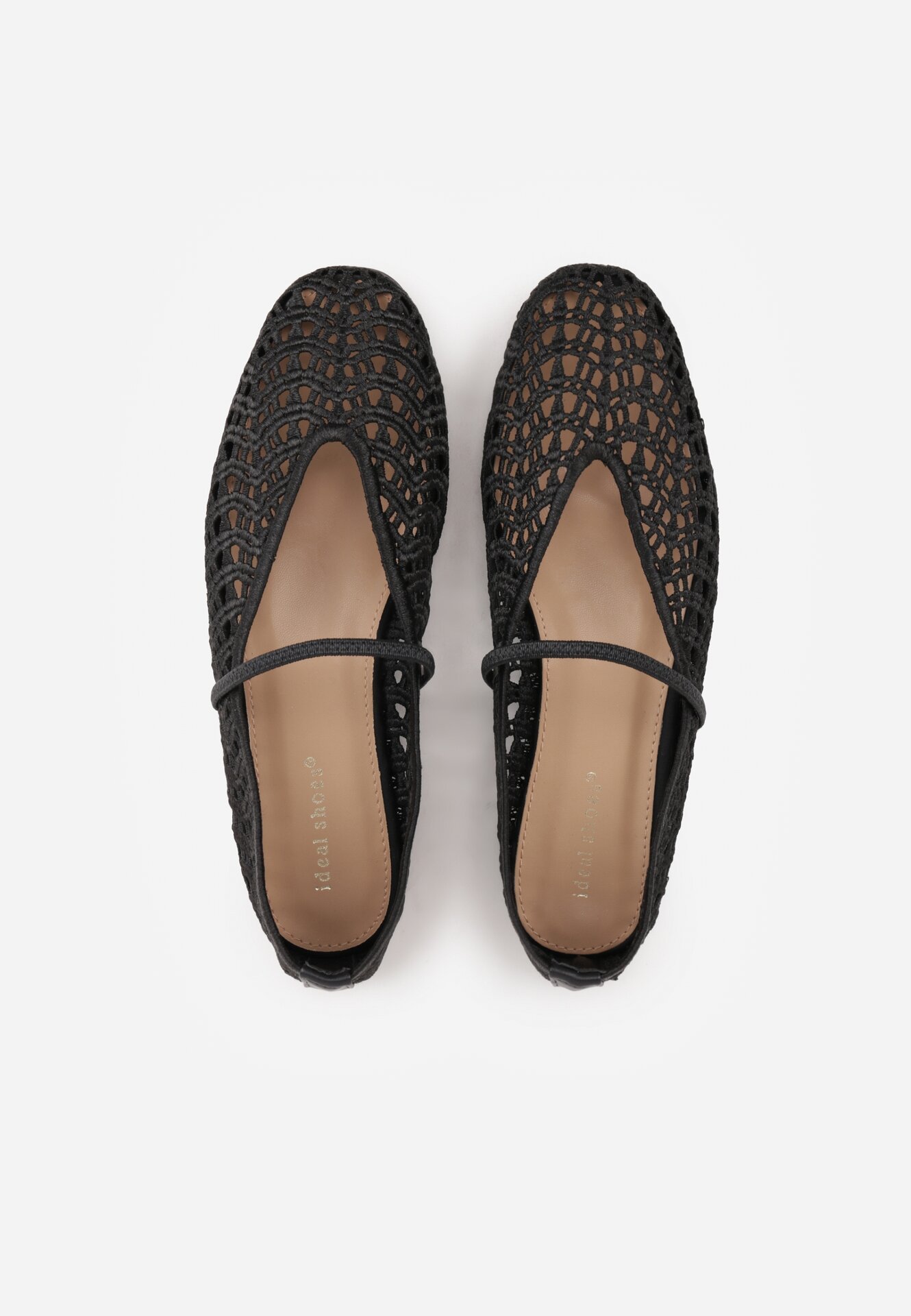 Czarne Ażurowe Balerinki z Imitacji Plecionki z Paskiem Naeraea