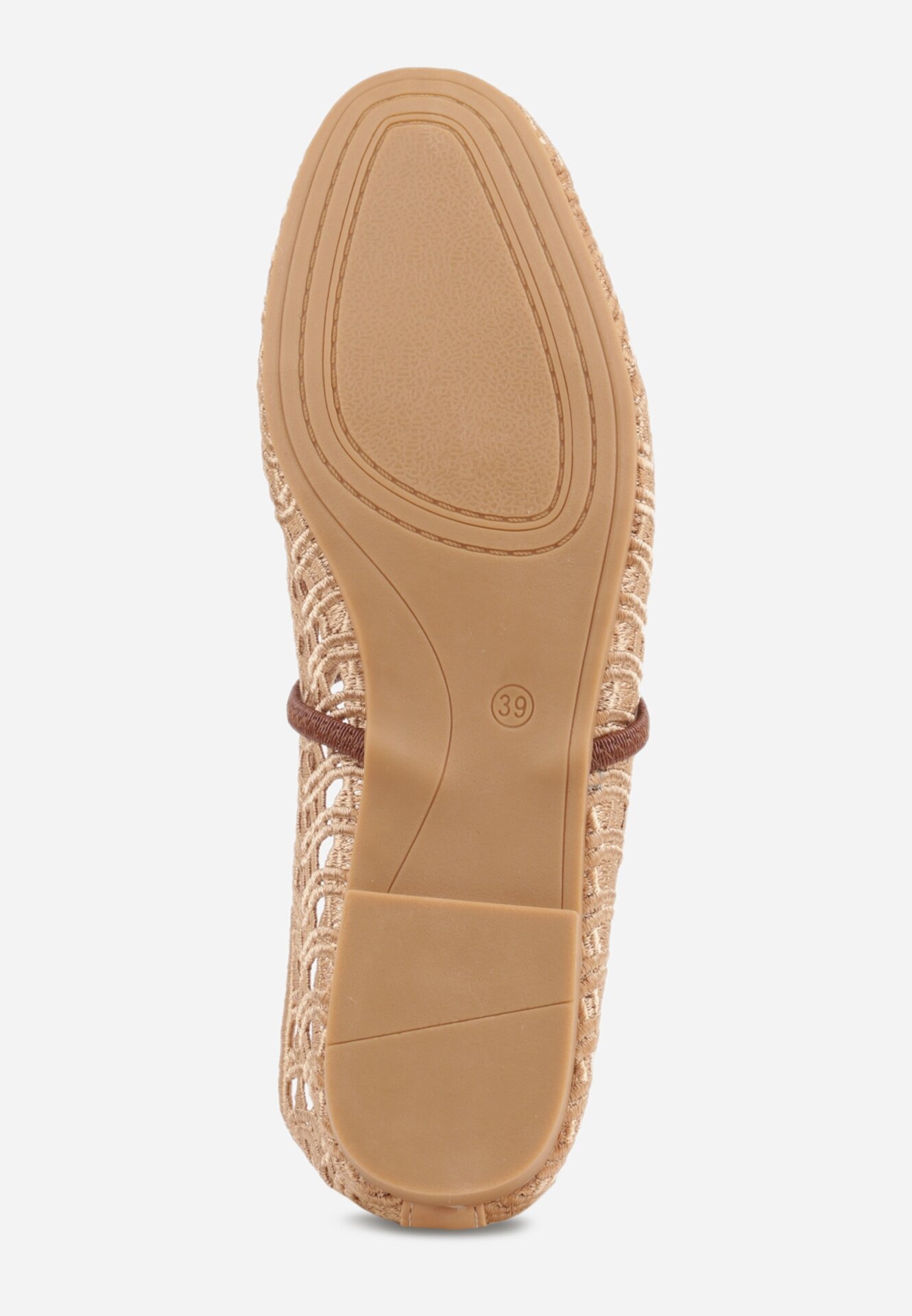 Beżowe Ażurowe Balerinki z Imitacji Plecionki z Paskiem Naeraea