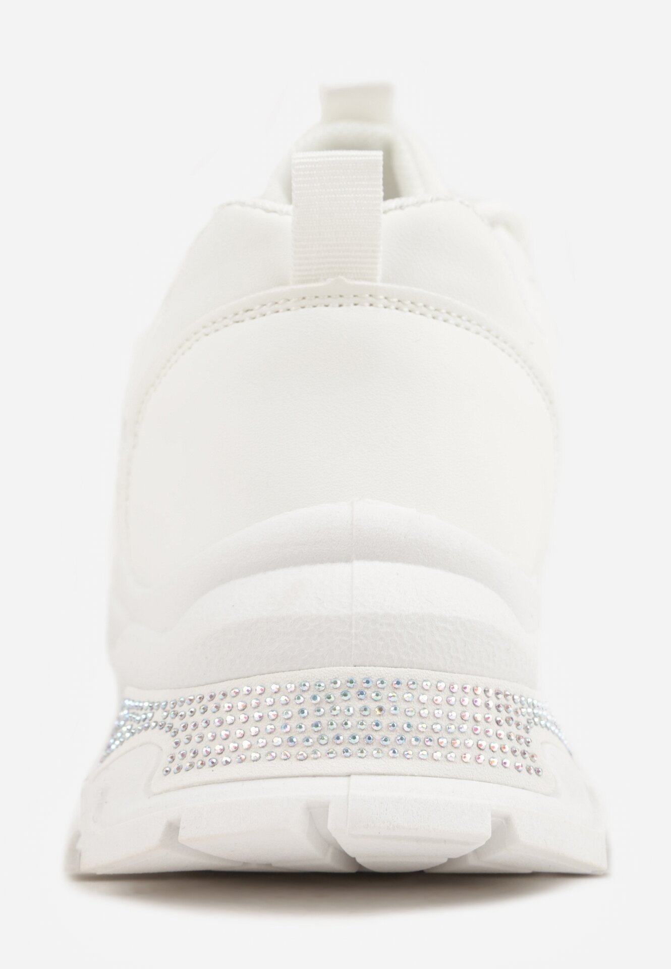 Białe Sneakersy na Grubej Podeszwie z Koronkowymi Wstawkami i Cyrkoniami Sephialle