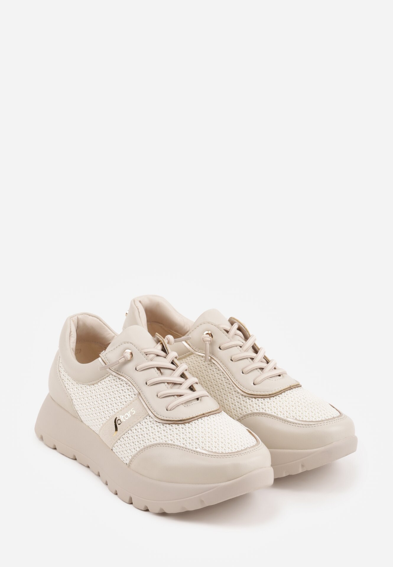 Beżowe Sneakersy na Grubej Podeszwie ze Skórzaną Wkładką i Napisem Airarge