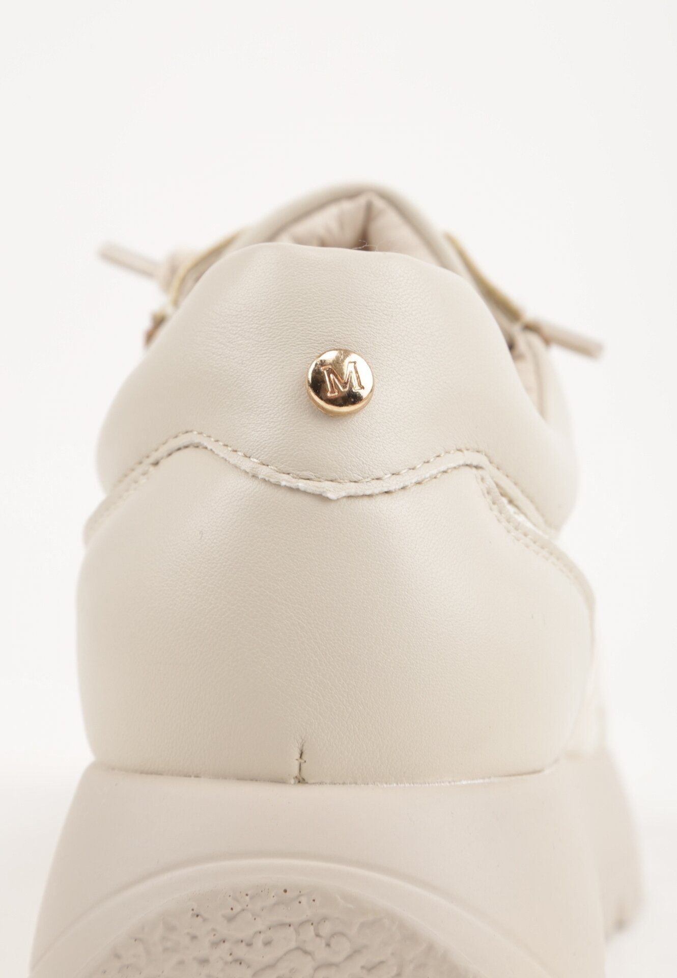 Beżowe Sneakersy na Grubej Podeszwie ze Skórzaną Wkładką i Napisem Airarge