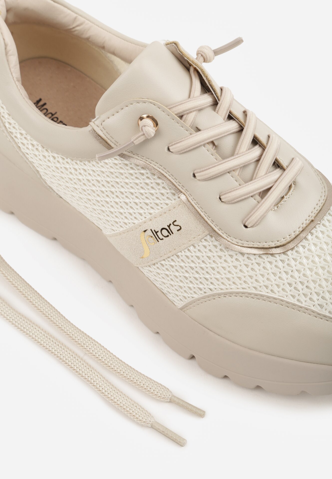 Beżowe Sneakersy na Grubej Podeszwie ze Skórzaną Wkładką i Napisem Airarge