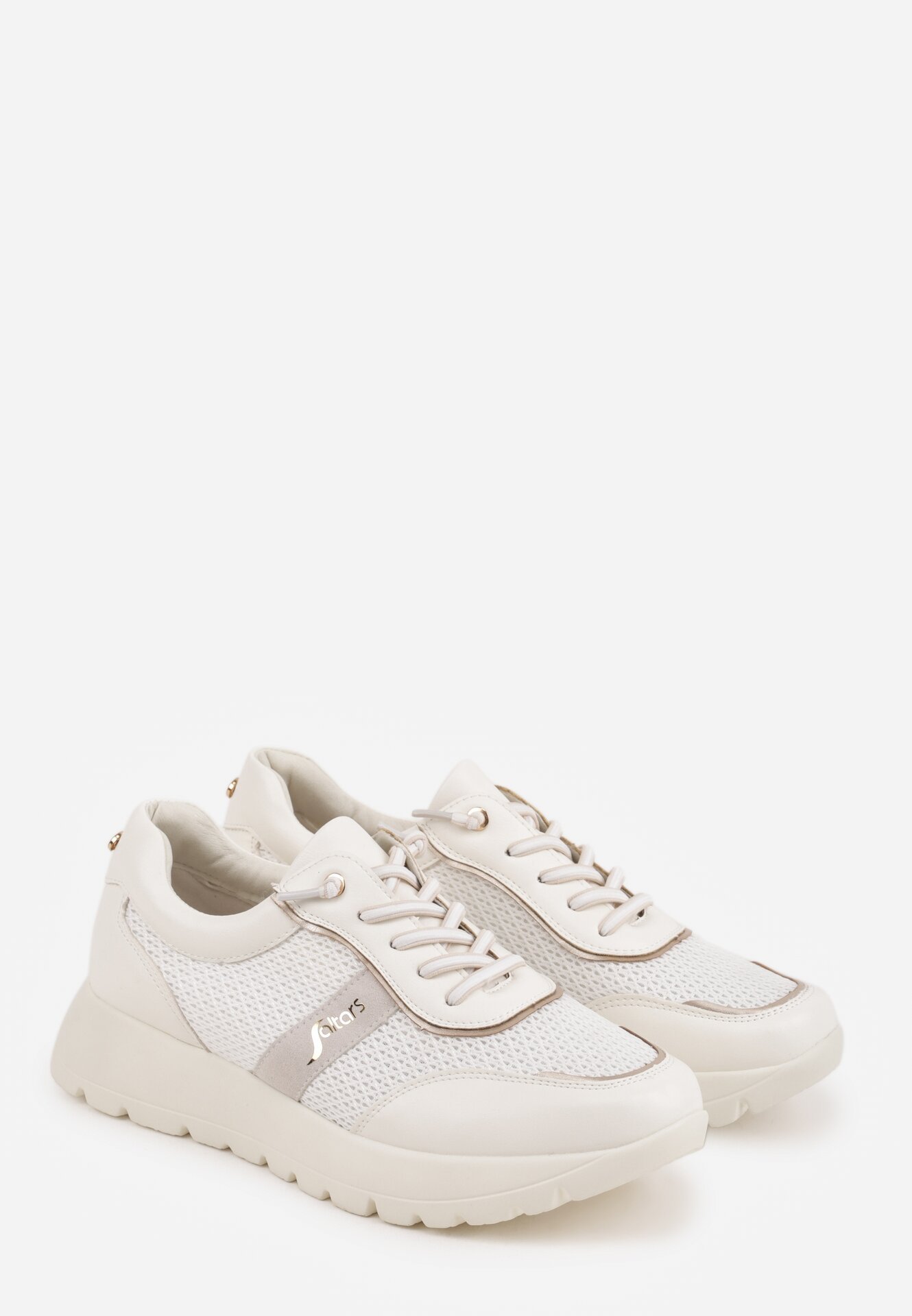 Białe Sneakersy na Grubej Podeszwie ze Skórzaną Wkładką i Napisem Airarge