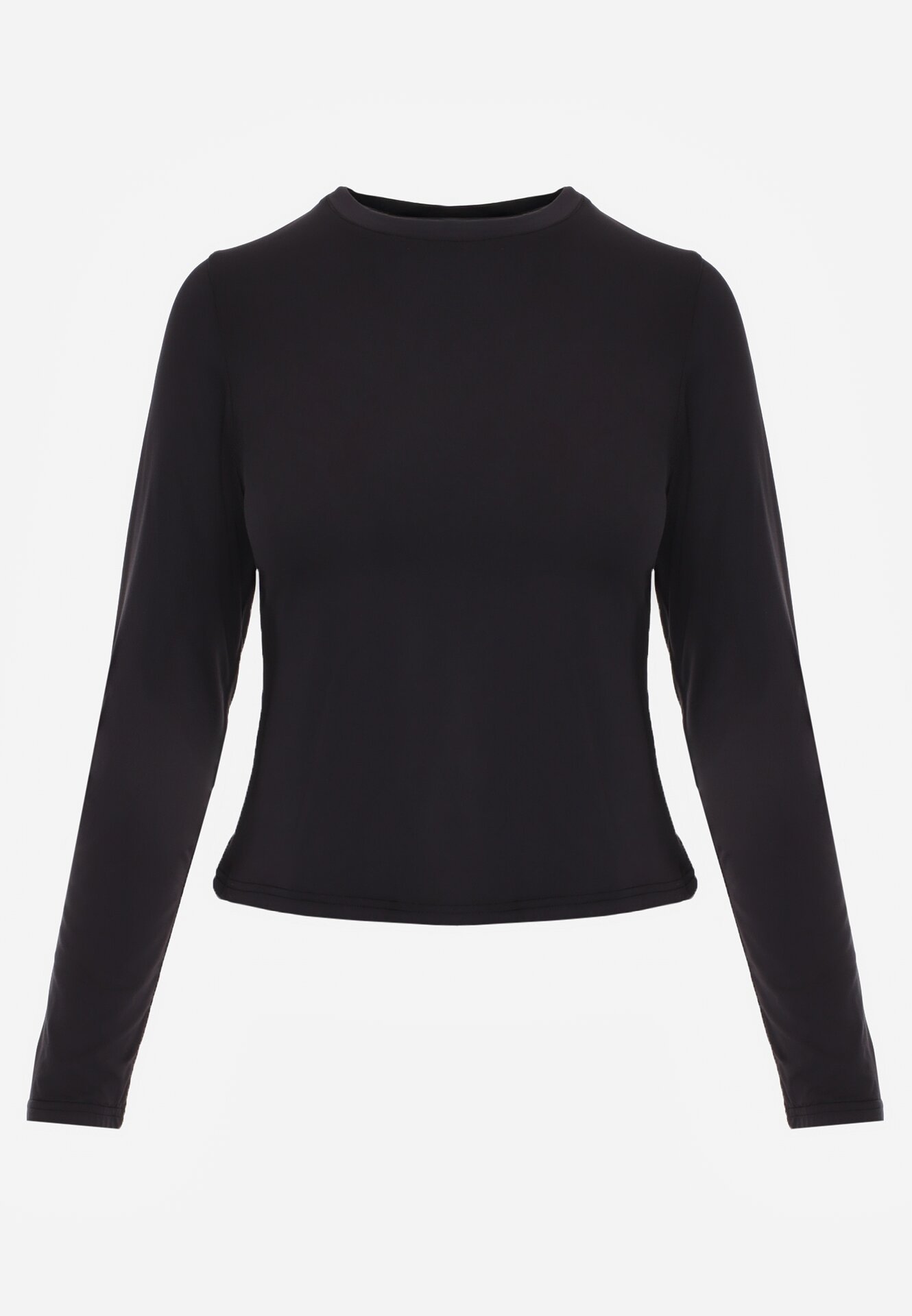 Czarna Gładka Bluzka z Długim Rękawem z Bawełną Moaneta