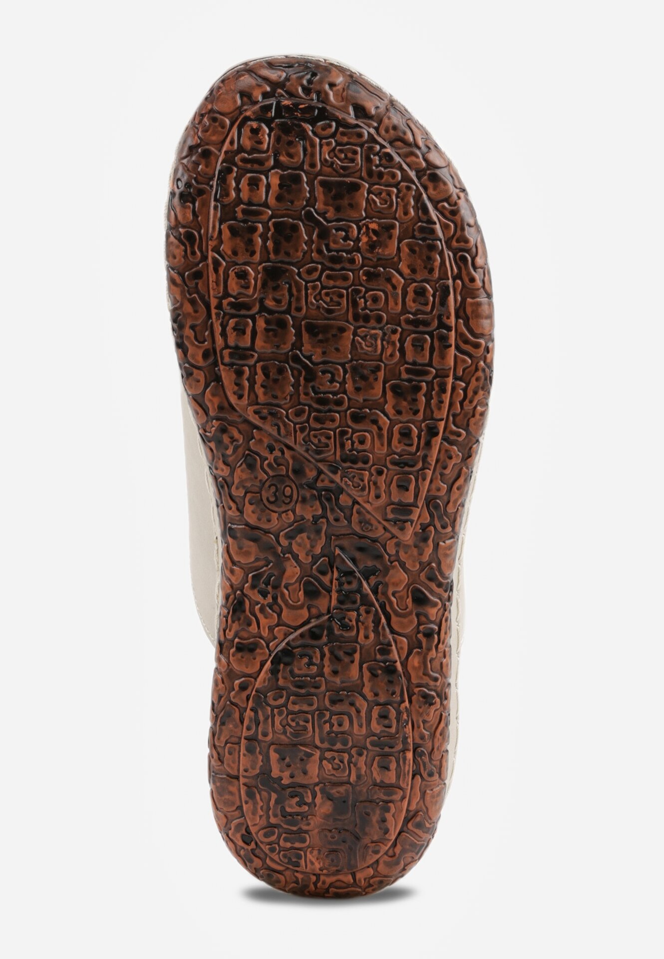 Beżowe Klapki Ozdobione Tłoczeniem Perforacją i Metaliczną Aplikacją Arihari