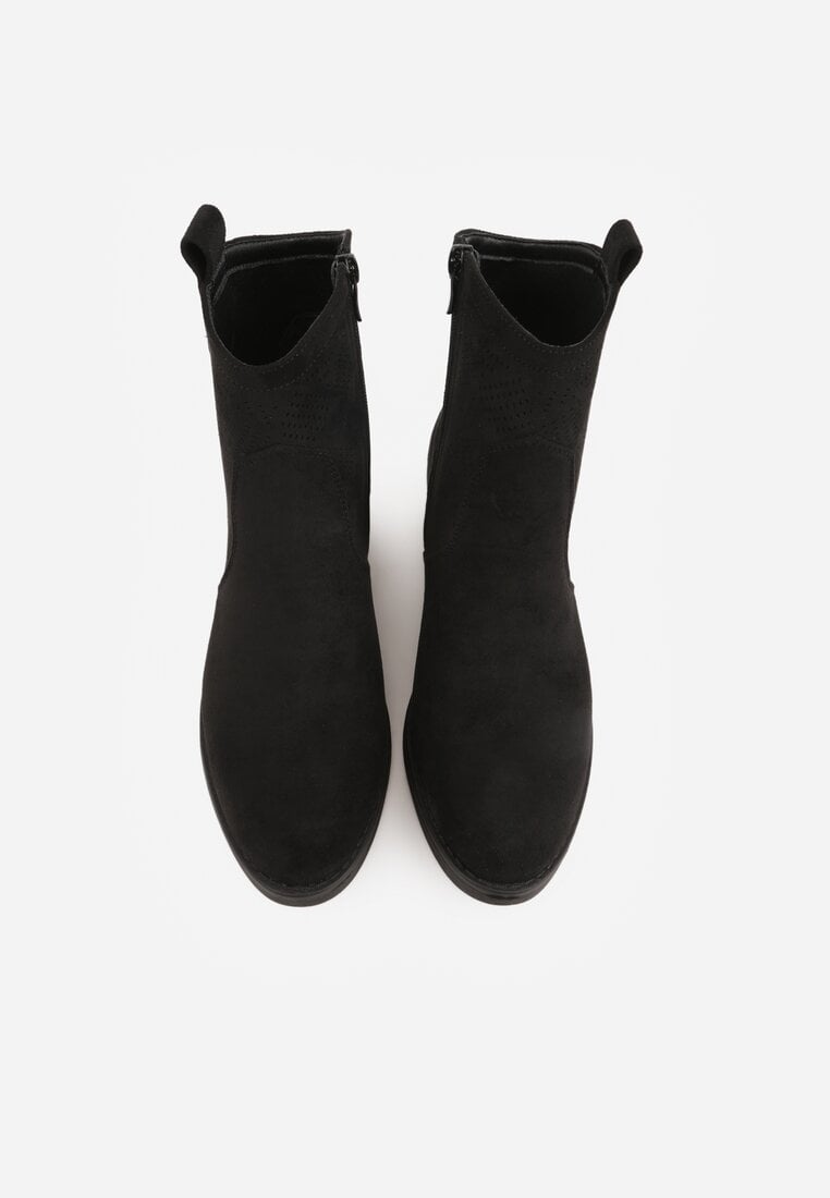 Czarne Botki Ażurowe na Obcasie w Stylu Kowbojek Lalona