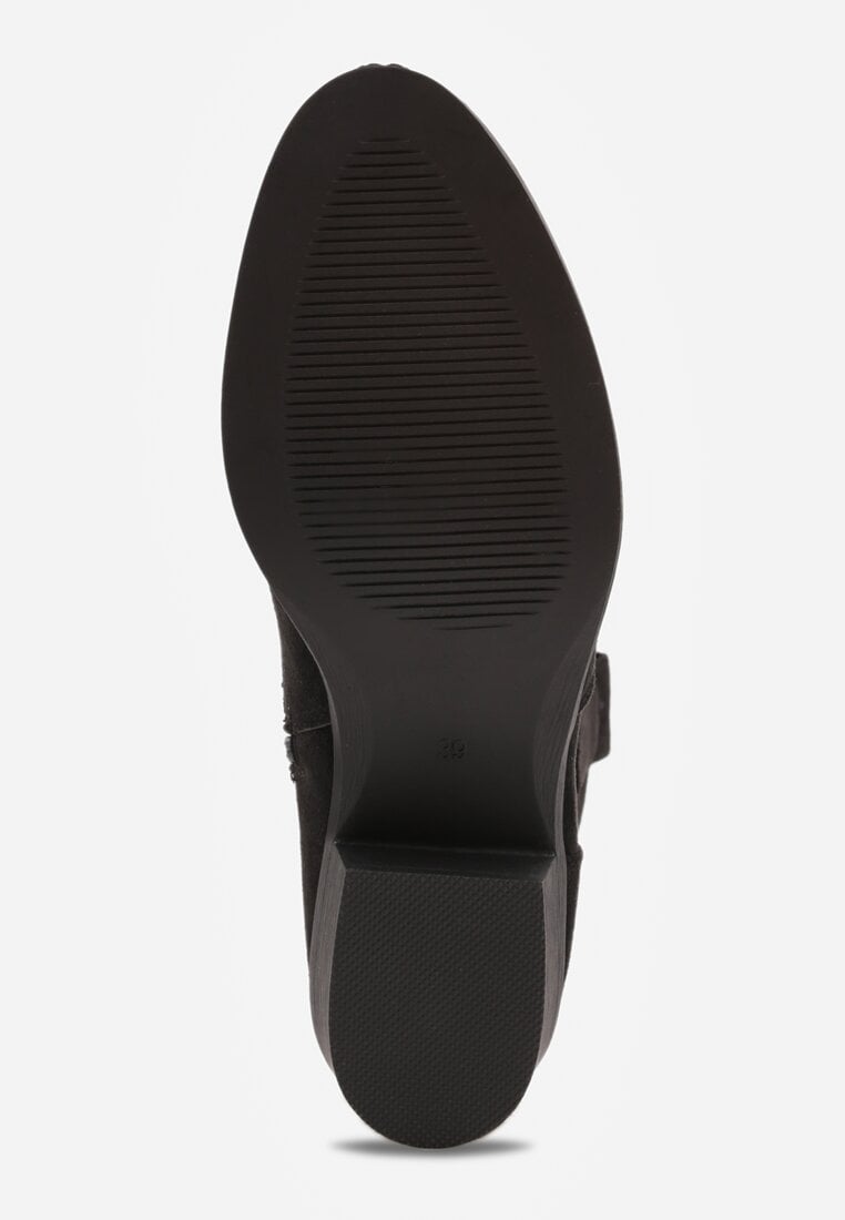 Czarne Botki Ażurowe na Obcasie w Stylu Kowbojek Lalona