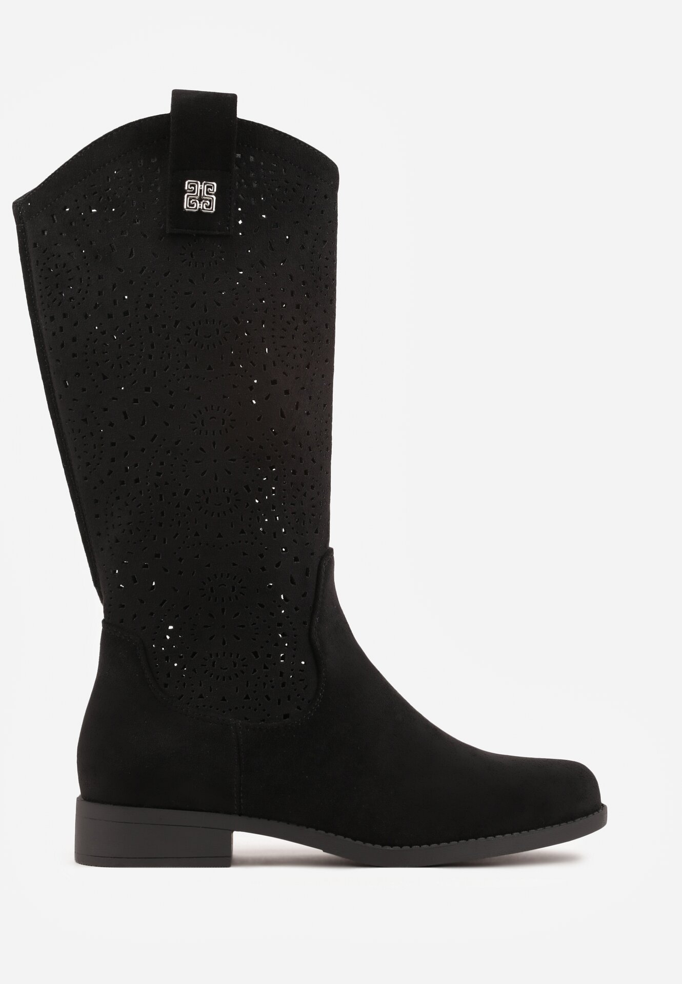 Czarne Botki Typu Kowbojki Ażurowe Ozdobione Metaliczną Aplikacją Iomosa