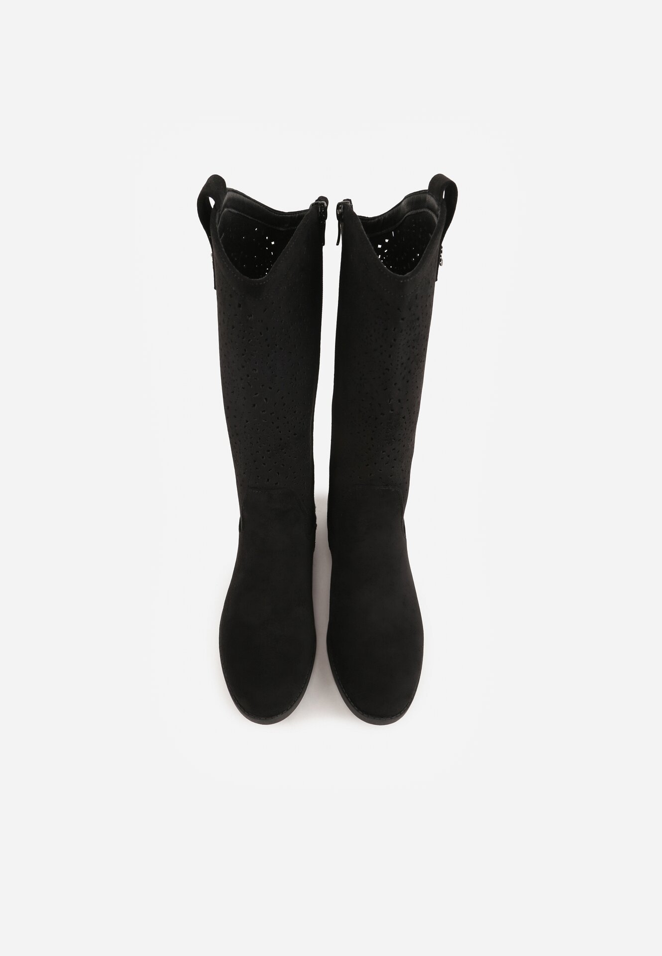 Czarne Botki Typu Kowbojki Ażurowe Ozdobione Metaliczną Aplikacją Iomosa