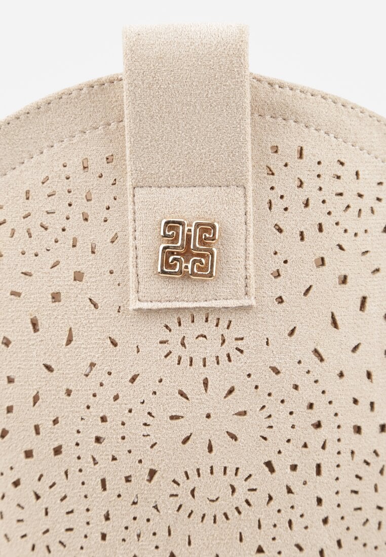 Beżowe Botki Ażurowe Ozdobione Metaliczną Aplikacją Iomosa