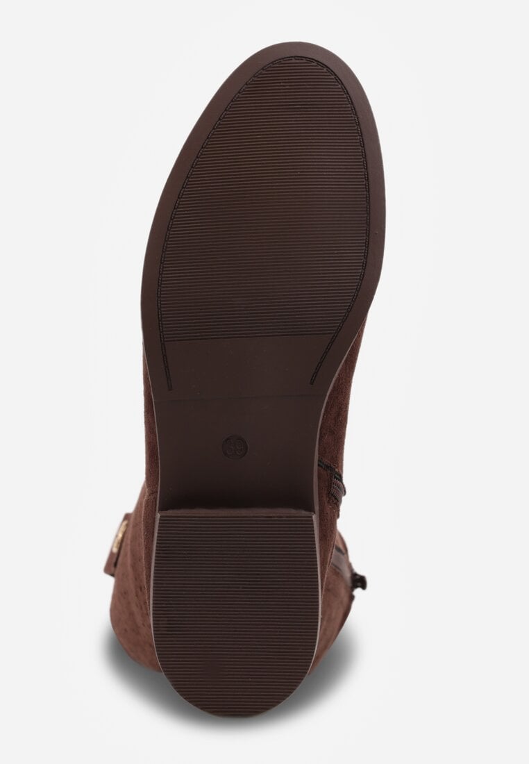 Brązowe Botki Ażurowe Ozdobione Metaliczną Aplikacją Iomosa