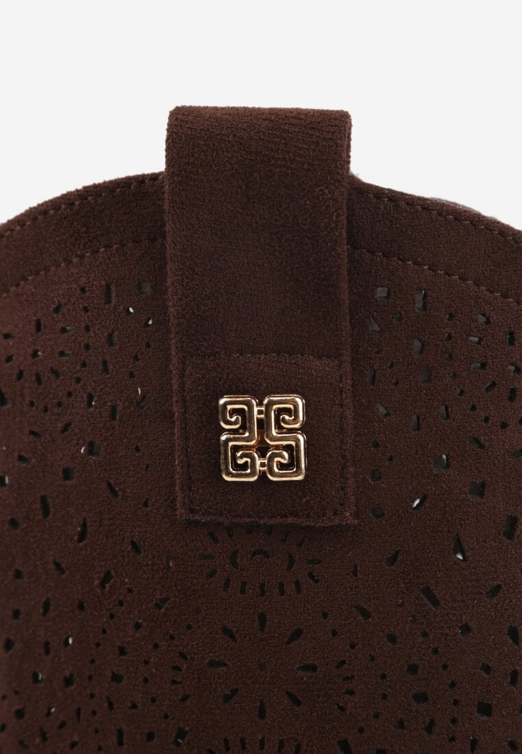 Brązowe Botki Ażurowe Ozdobione Metaliczną Aplikacją Iomosa