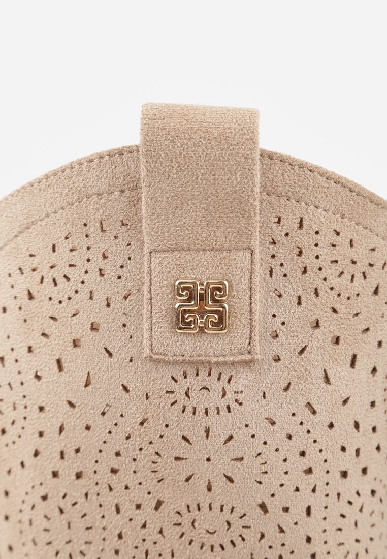 Ciemnobeżowe Botki Ażurowe Ozdobione Metaliczną Aplikacją Iomosa