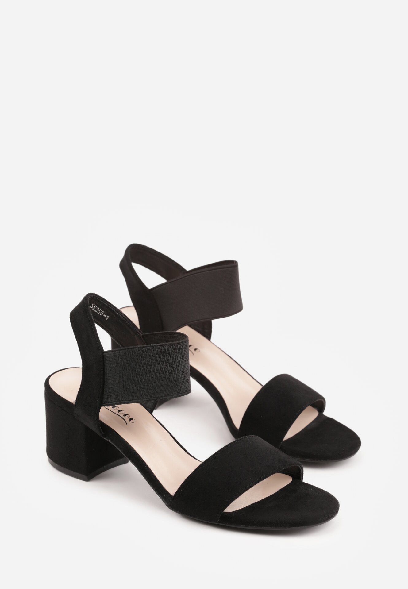 Czarne Sandały z Imitacji Zamszu na Słupku Ianolis