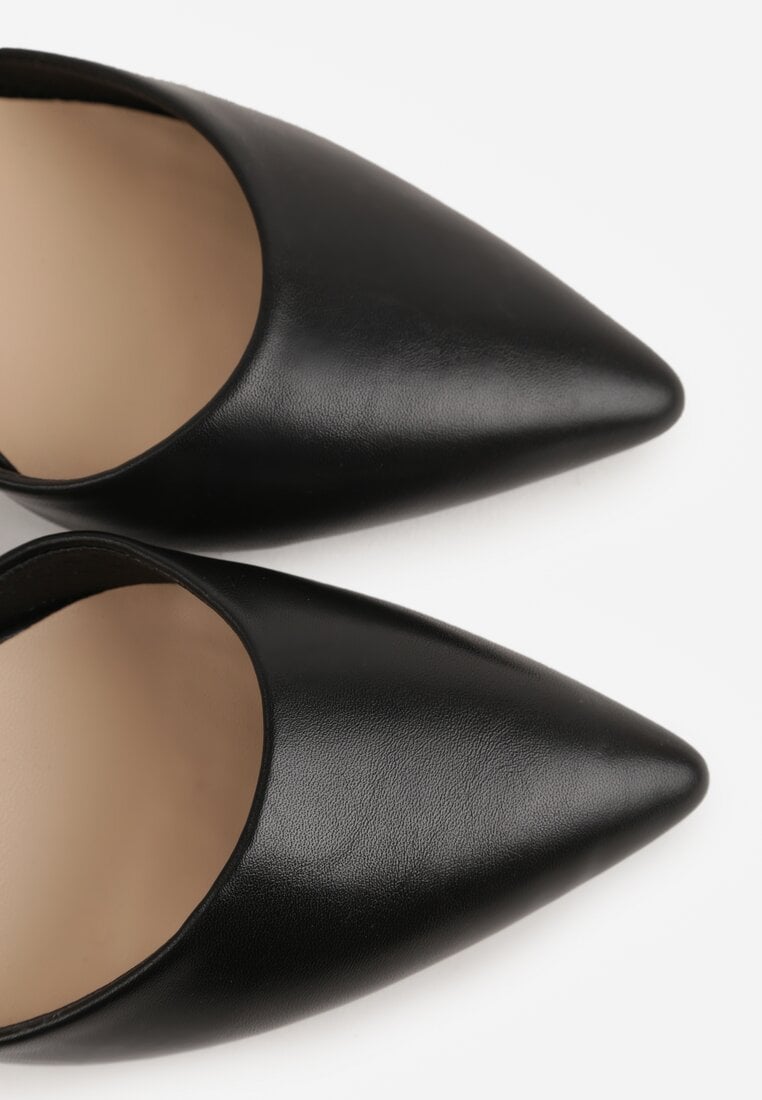 Czarne Klasyczne Czółenka na Słupku z Noskiem w Szpic i Paskiem Tenoris