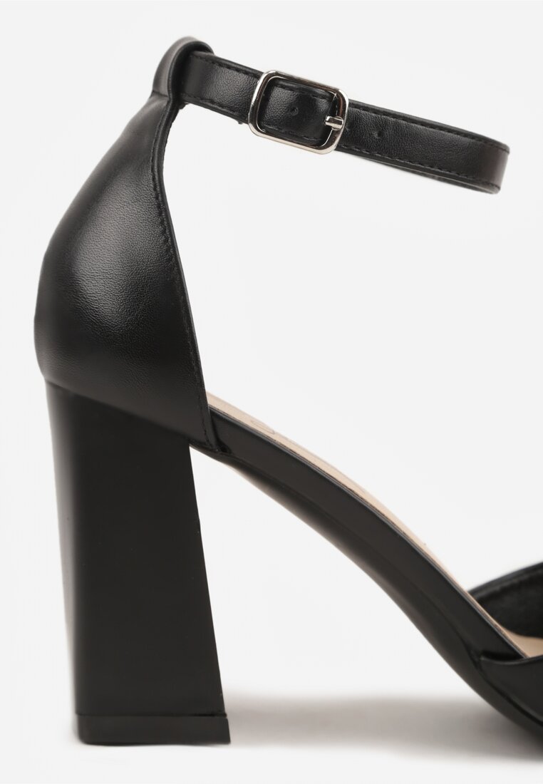 Czarne Klasyczne Czółenka na Słupku z Noskiem w Szpic i Paskiem Tenoris