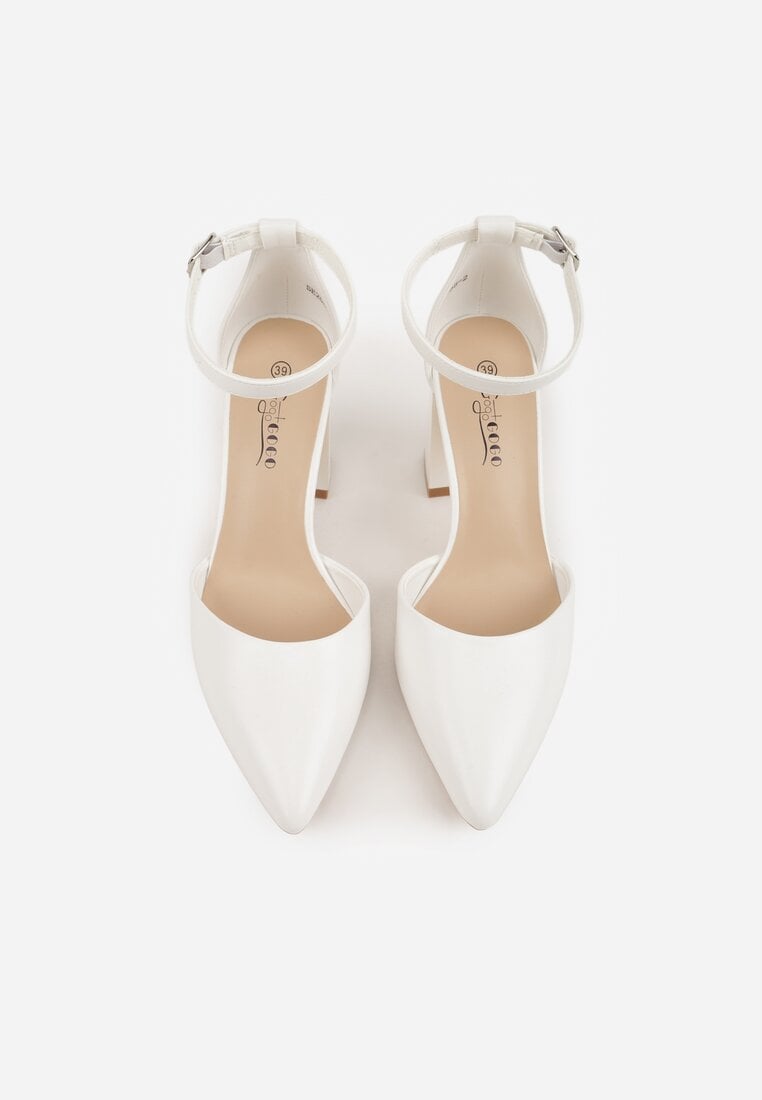 Białe Klasyczne Czółenka na Słupku z Noskiem w Szpic i Paskiem Tenoris