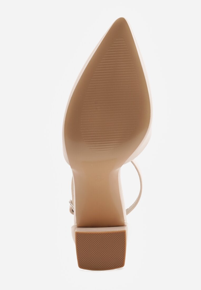 Beżowe Klasyczne Czółenka na Słupku z Noskiem w Szpic i Paskiem Tenoris