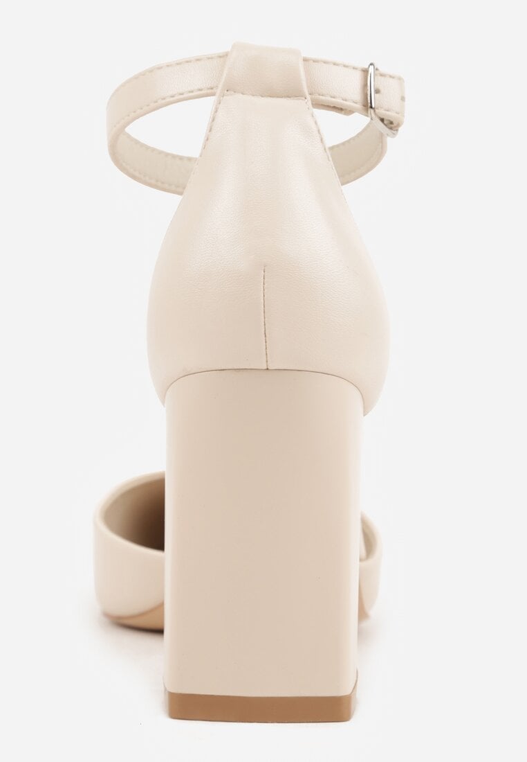 Beżowe Klasyczne Czółenka na Słupku z Noskiem w Szpic i Paskiem Tenoris