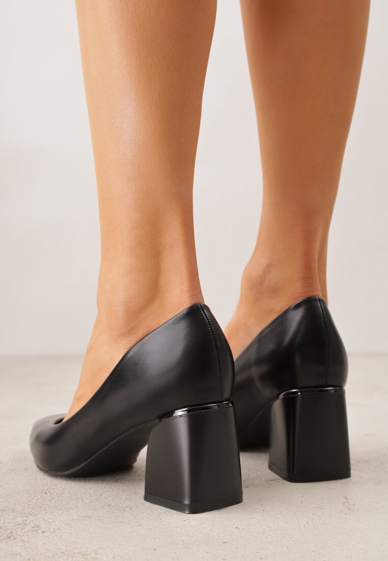 Czarne Czółenka na Geometrycznym Obcasie Oriphishis