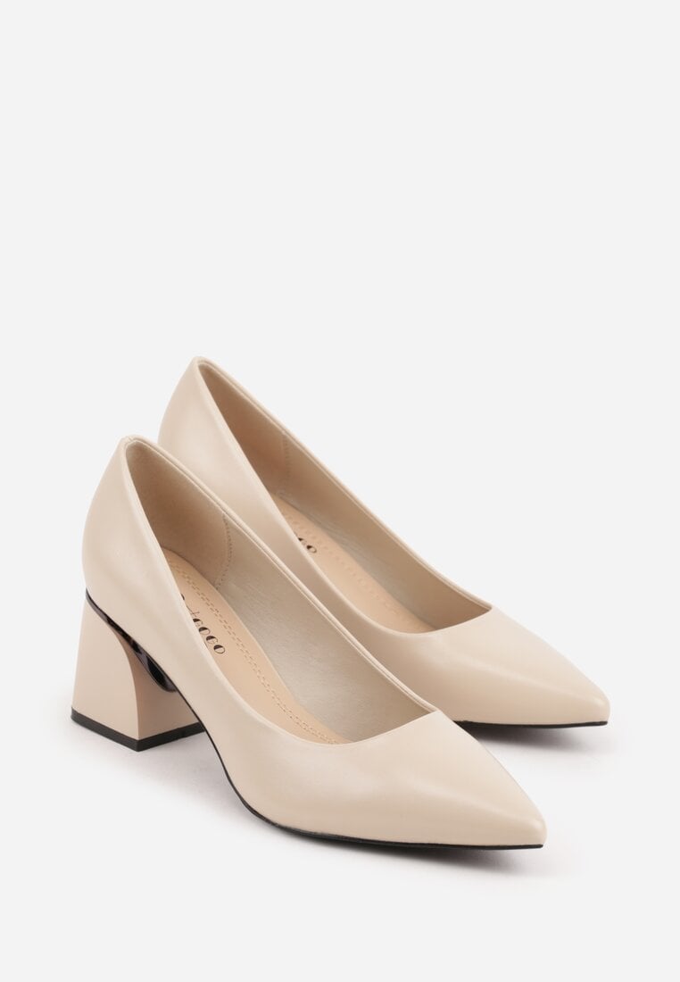 Beżowe Czółenka na Geometrycznym Obcasie Oriphishis