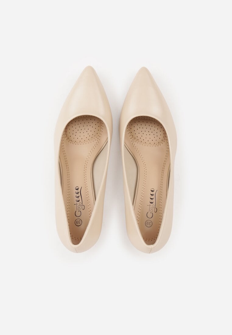 Beżowe Czółenka na Geometrycznym Obcasie Oriphishis