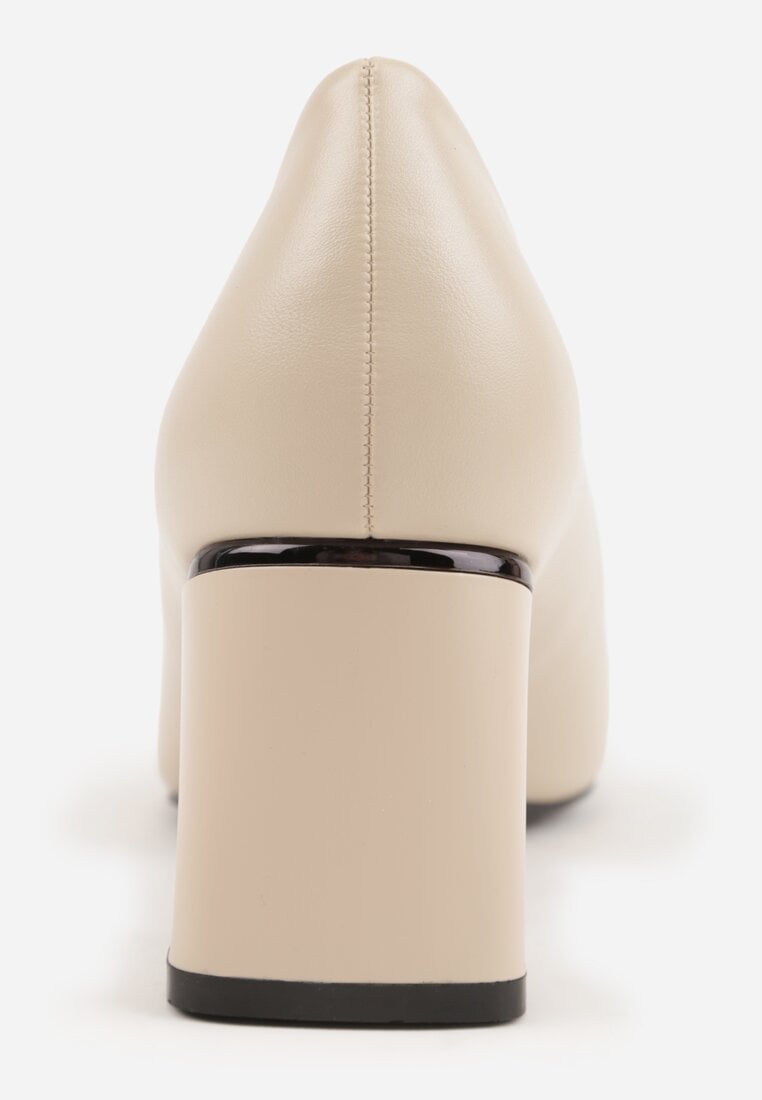 Beżowe Czółenka na Geometrycznym Obcasie Oriphishis