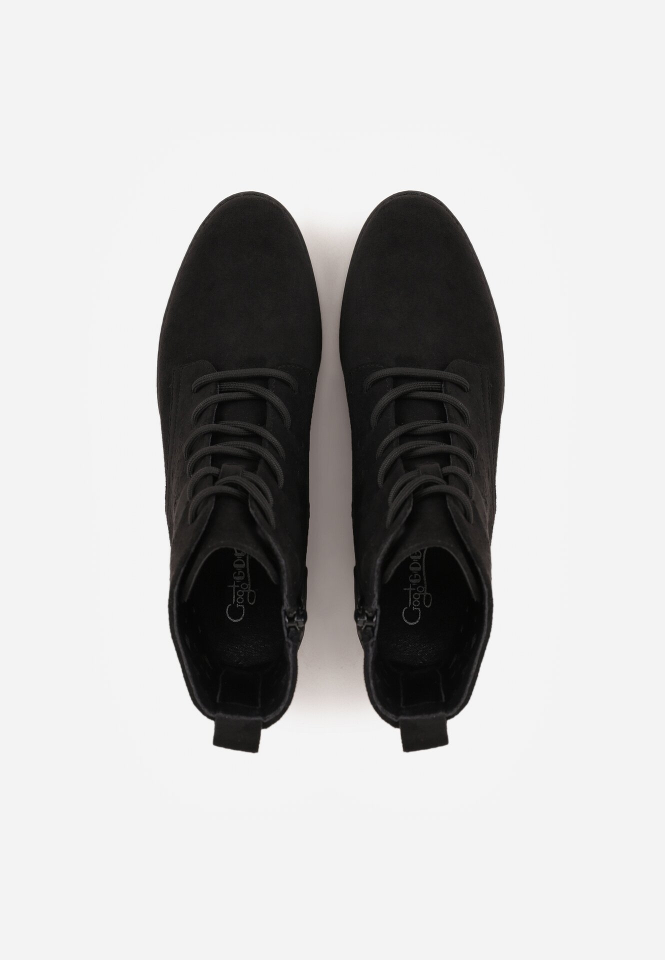 Czarne Sznurowane Botki z Ażurową Cholewką Zeliana