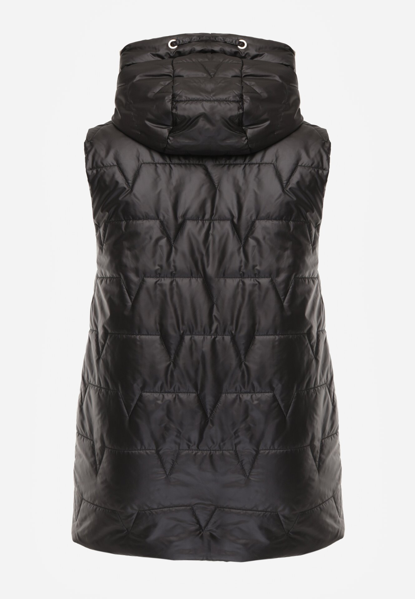 Czarna Kamizelka z Nieodpinanym Kapturem i Geometrycznym Pikowaniem Kalousa