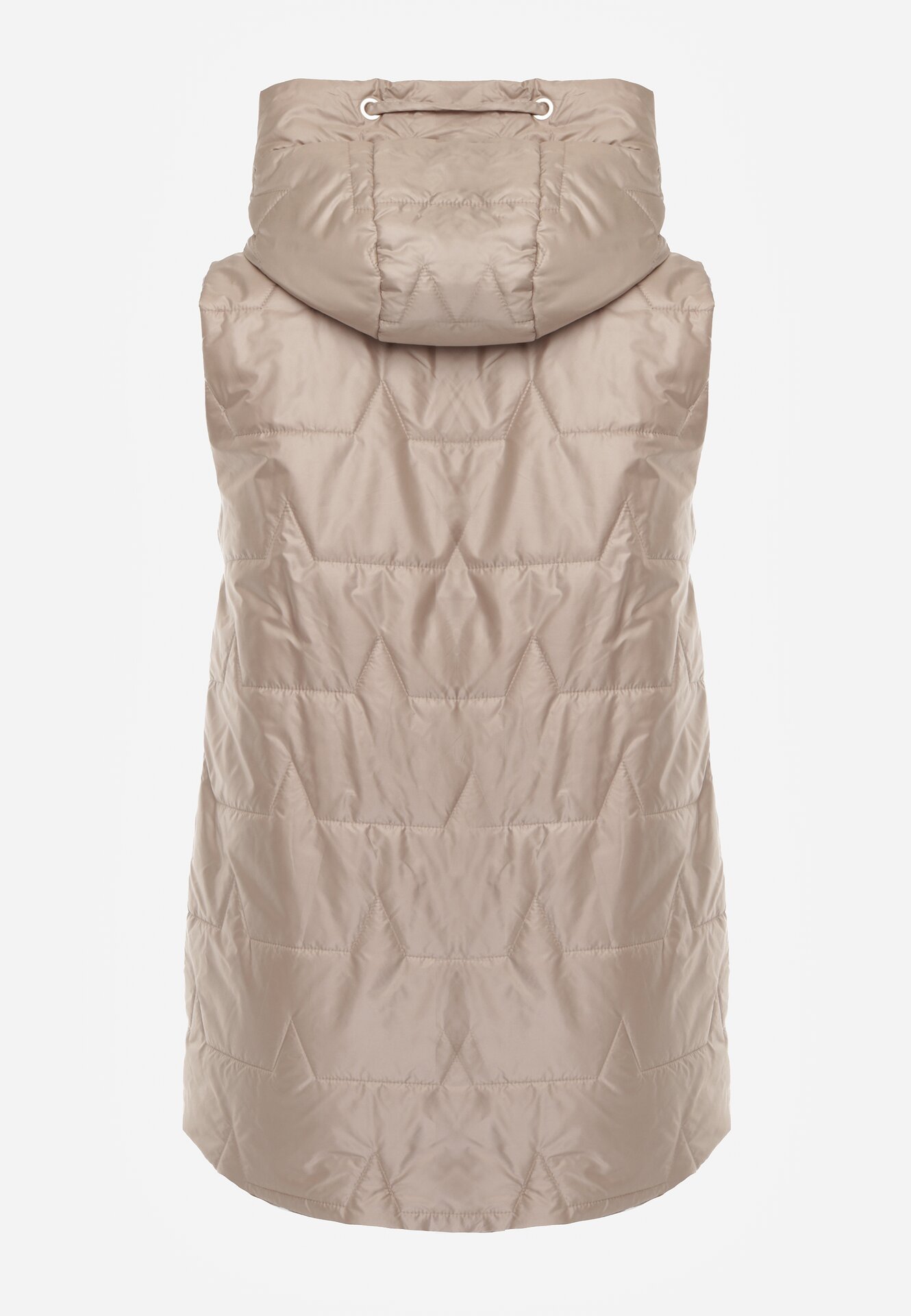 Jasnobrązowa Kamizelka z Nieodpinanym Kapturem i Geometrycznym Pikowaniem Kalousa