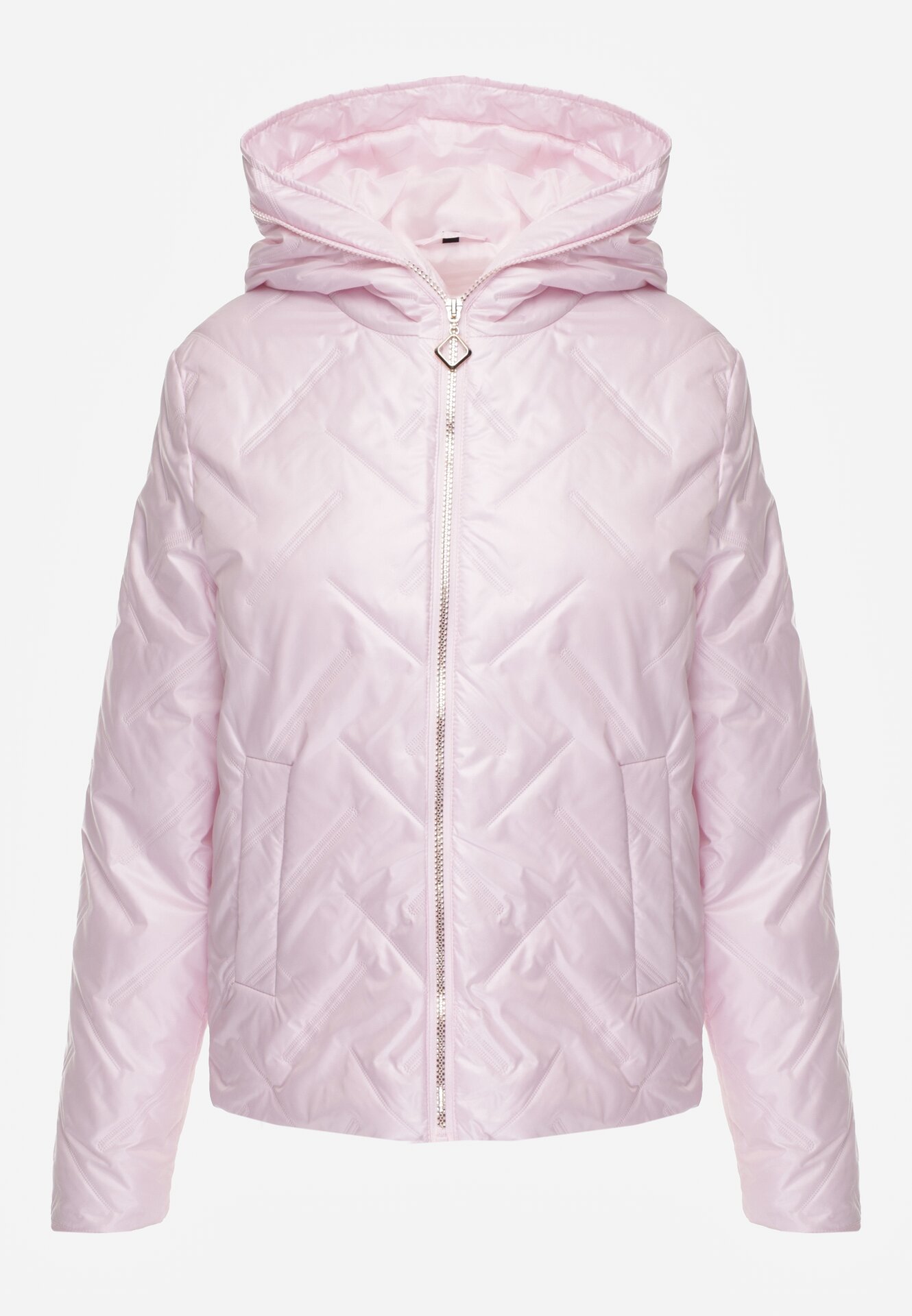 Różowa Kurtka Pikowana z Nieodpinanym Kapturem i Aplikacją na Rękawie Endora