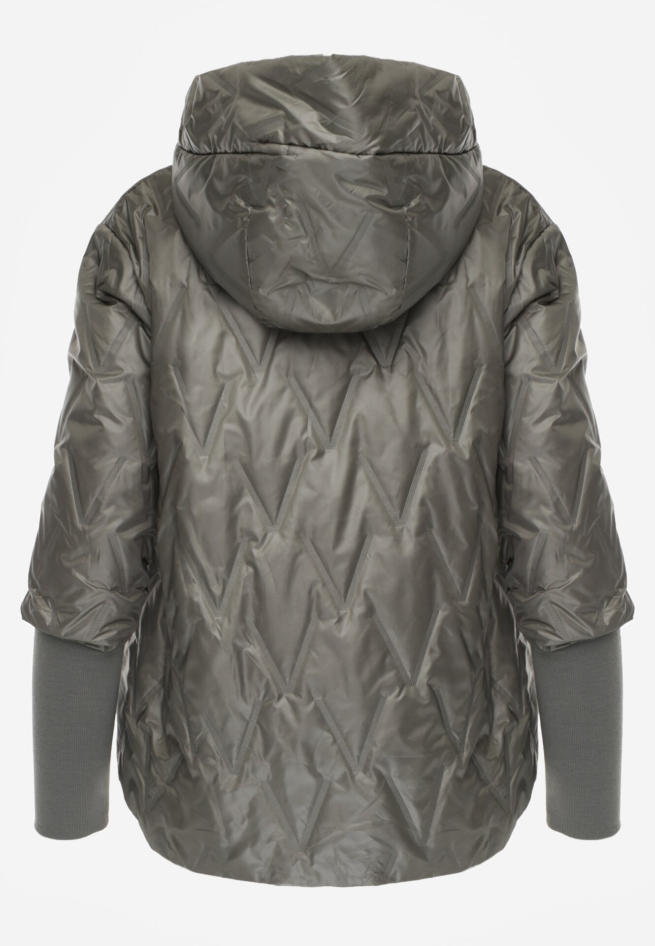 Zielona Kurtka z Kapturem Pikowana z Materiałowymi Wykończeniami Sofie