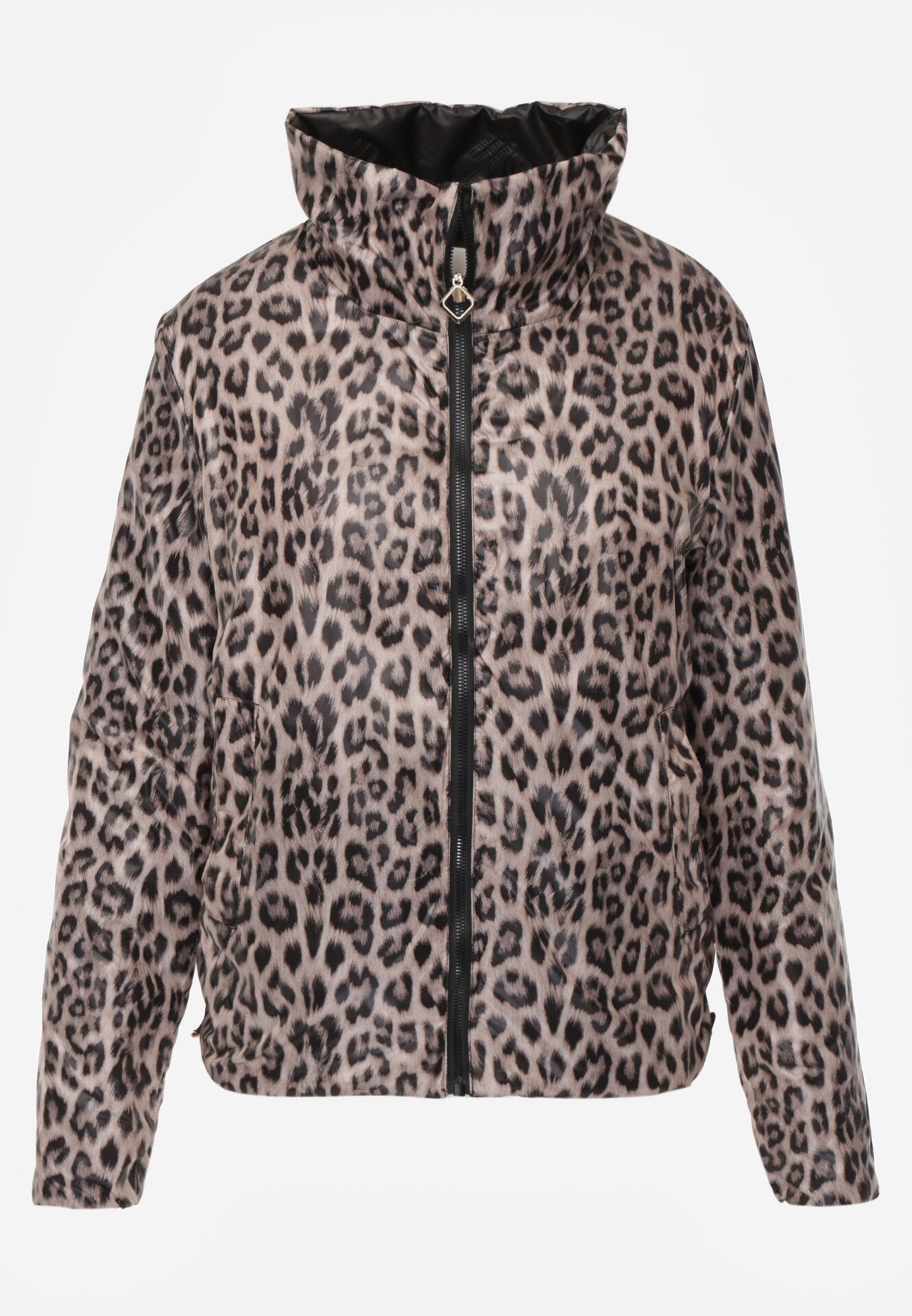 Czarna Dwustronna Kurtka Pikowana Ozdobiona Naszywką i Panterką Nemopis