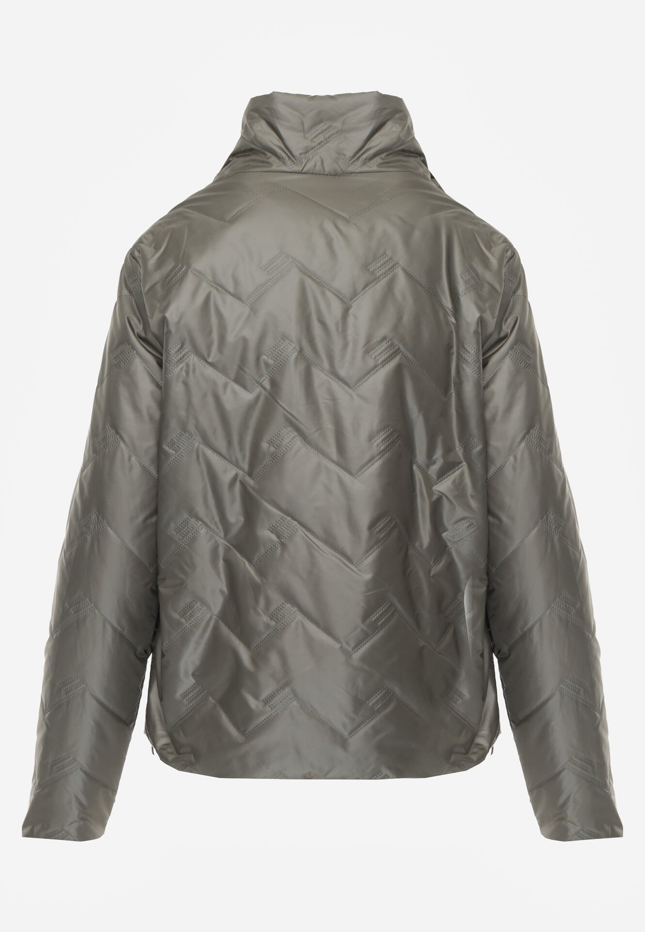 Zielona Dwustronna Kurtka Pikowana Ozdobiona Naszywką i Panterką Nemopis