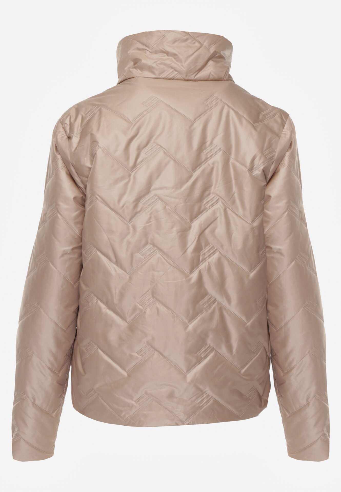 Ciemnobeżowa Dwustronna Kurtka Pikowana Ozdobiona Naszywką i Panterką Nemopis