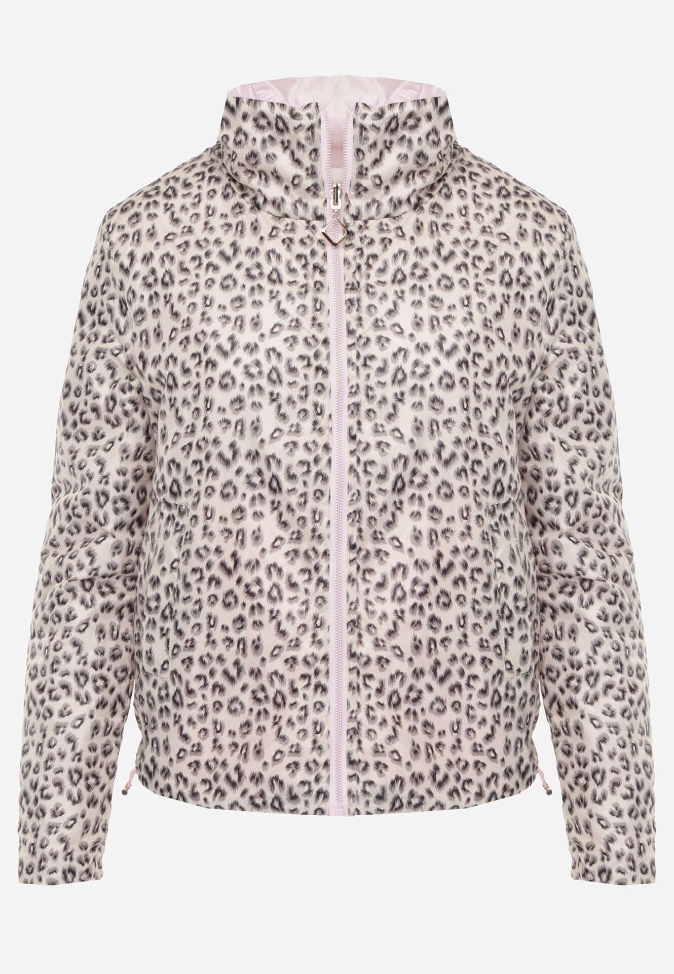 Różowa Dwustronna Kurtka Pikowana Ozdobiona Naszywką i Panterką Nemopis