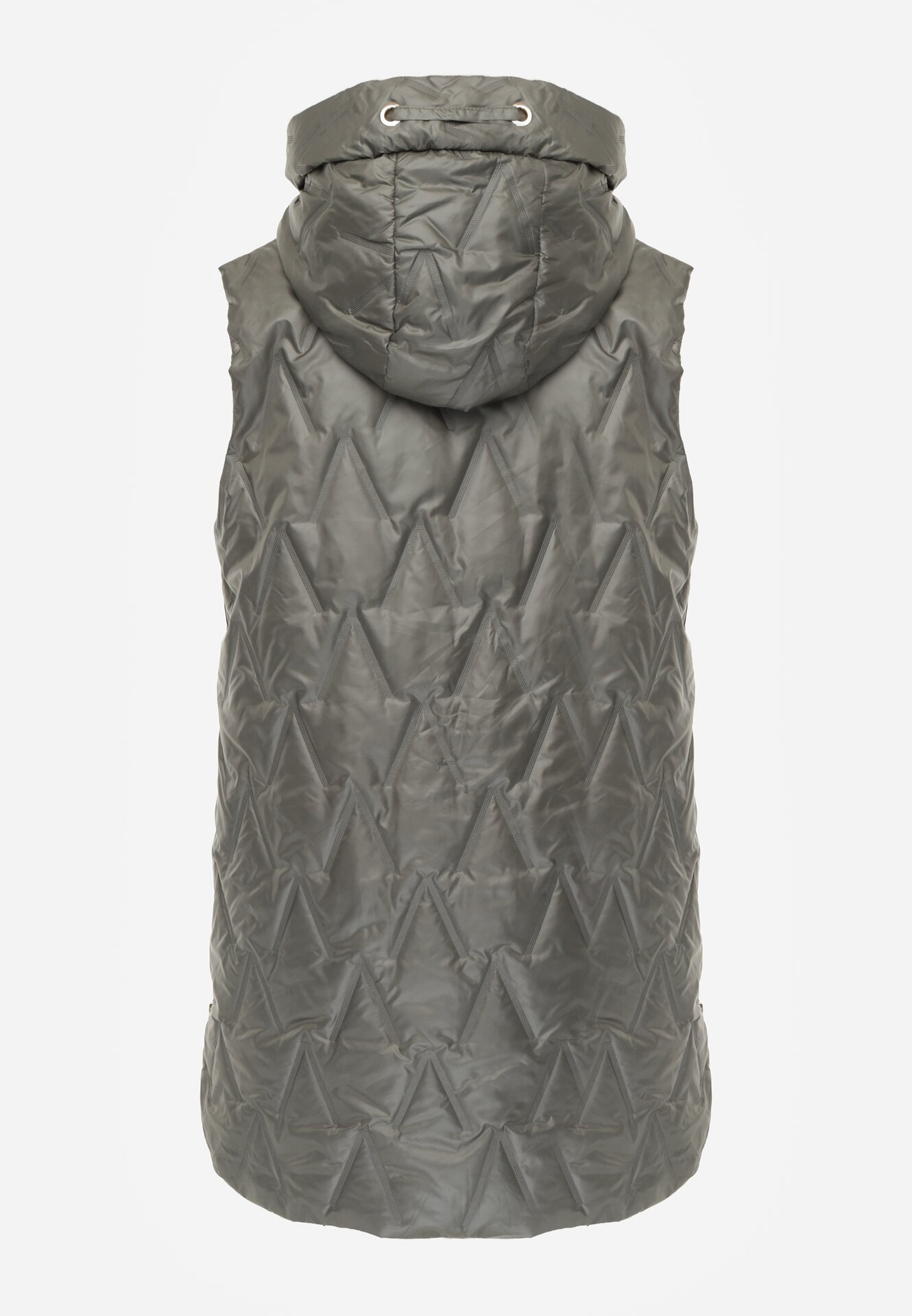 Zielona Pikowana Kamizelka o Długim Kroju z Nieodpinanym Kapturem w Romby Dephice