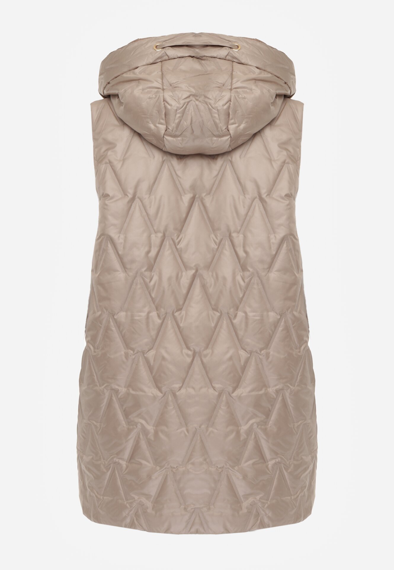 Brązowa Pikowana Kamizelka o Długim Kroju z Nieodpinanym Kapturem w Romby Dephice